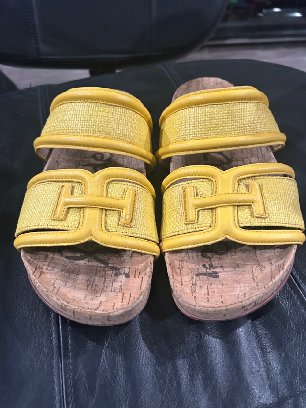 Sam Edelman Yellow Double-Strap Cork Slide Sandals